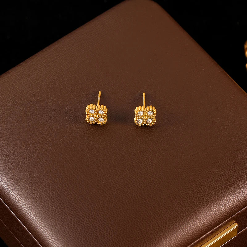 GANEMLY New Sparkling Leaf Clover Zircon Necklace Bracelet Earrings Set For Women Trendy Stainless Steel Waterproof Jewelry Gift