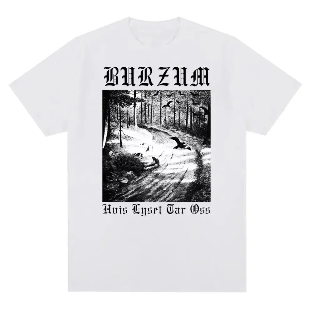 2025 Burzum band imported European and American retro metal band pure cotton men's and women's printed short-sleeved T-shirts