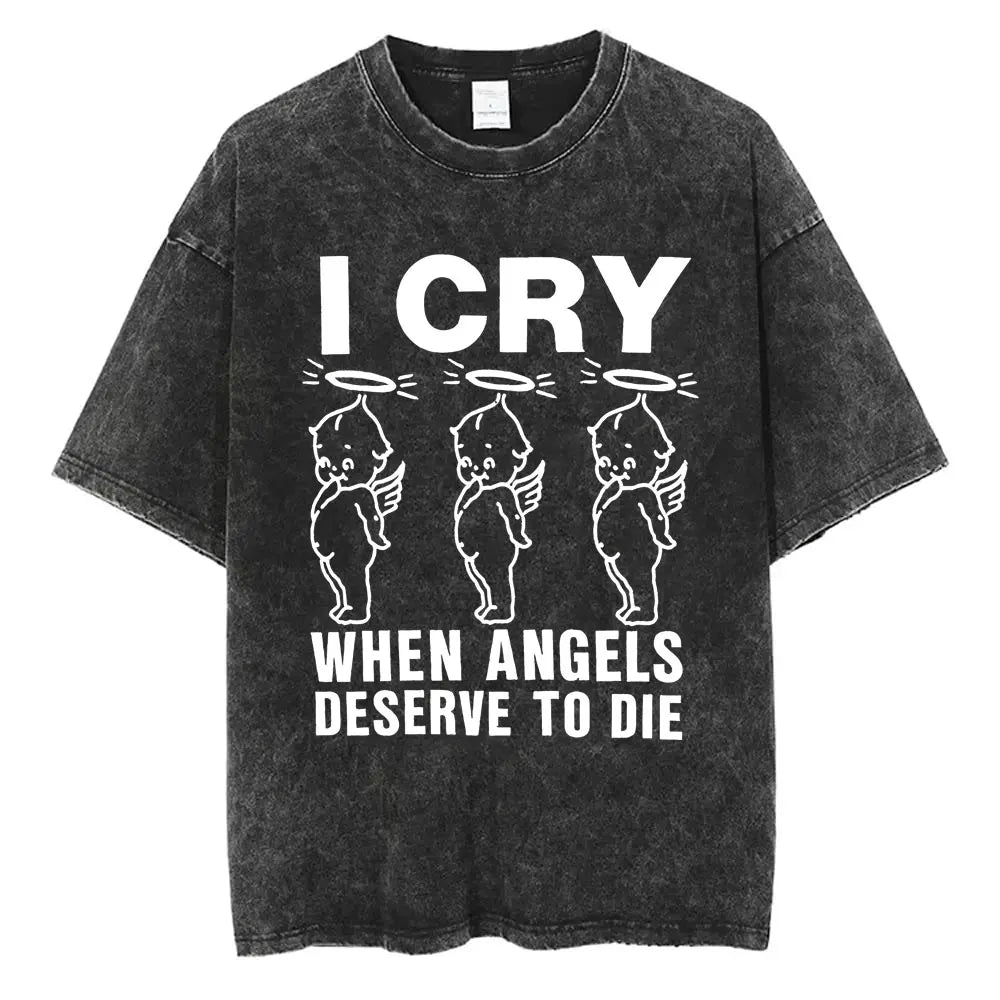 Oversized Washed T-Shirt Forsakens Cotton T-Shirts Meme Trendy Cool Tshirt for Men Beach Y2K Retro Casual Tees