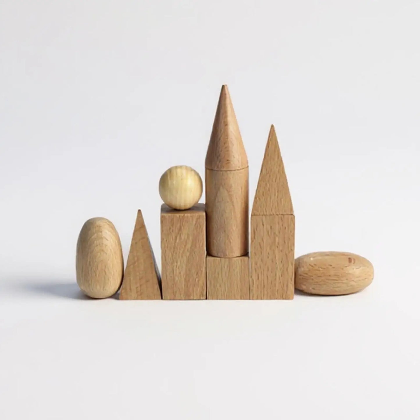 Wooden 3D Shapes Geometric Solid Blocks Preschool Learning , Set of 10