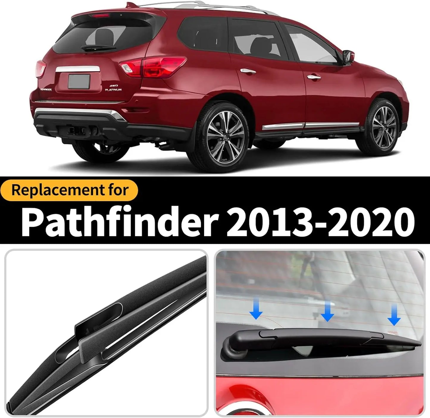 Rear Wiper Blade Assembly for Nissan Pathfinder 2013 2014 2015 2016 2017 2018 2019 2020– Back Windshield Replacement Set
