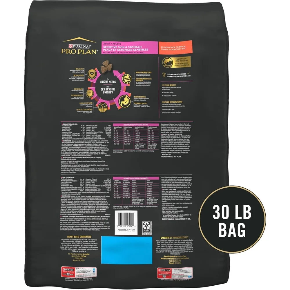 Sensitive Skin and Stomach Dog Food Dry, Adult Salmon & Rice Formula, Digestive Health - 30 lb. Bag