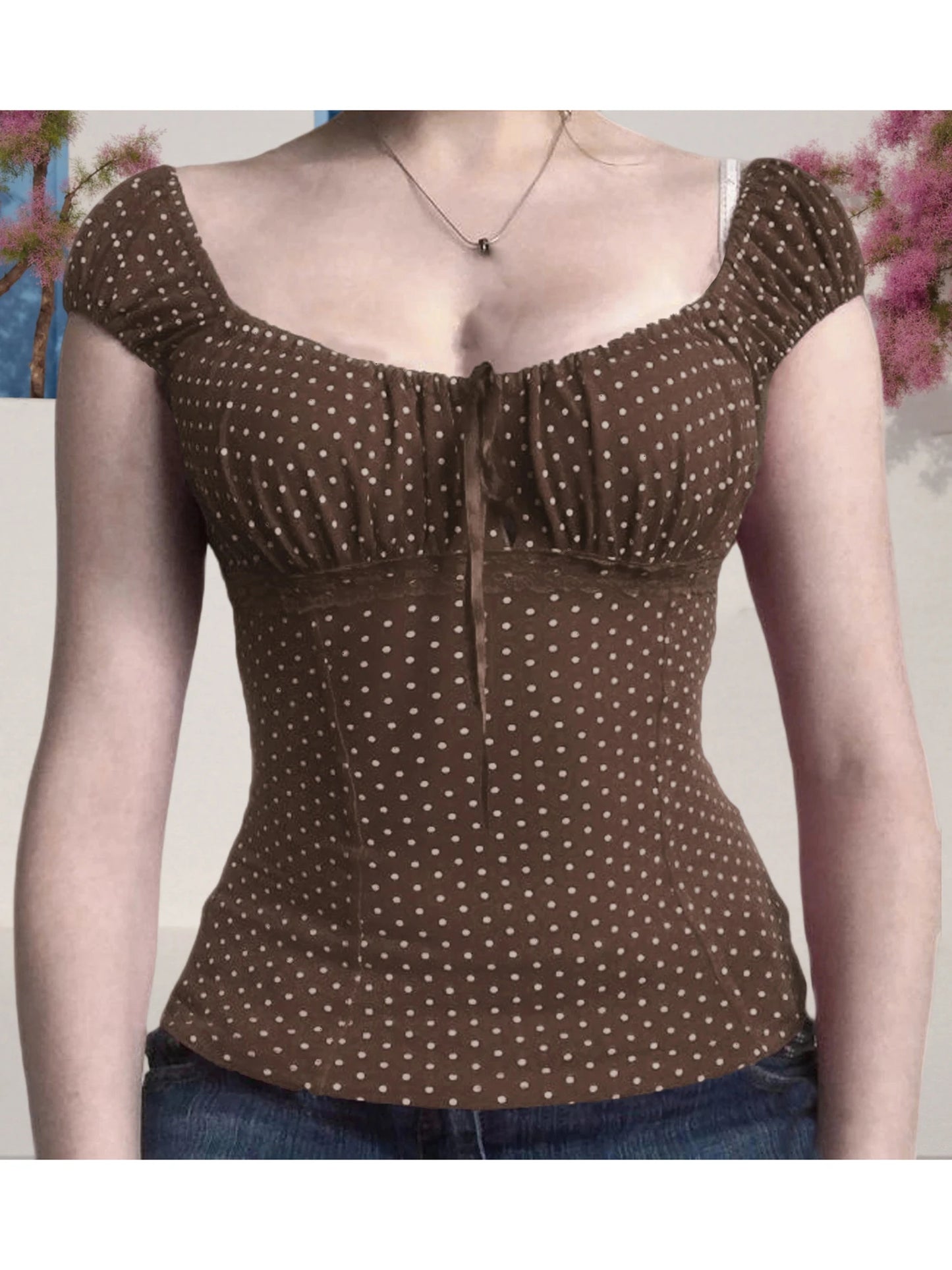 Women s Short Sleeve T-Shirts with Polka Dot Print and Tie-Up Front Detail Casual Summer Fashion Tops for a Fit Look