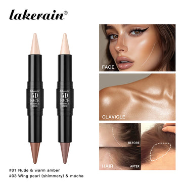 Face Contour Stick Dual-Ended Sharp Design Contour Waterproof Long-lasting Highlighter Natural Gradient Effect Makeup Cosmetics