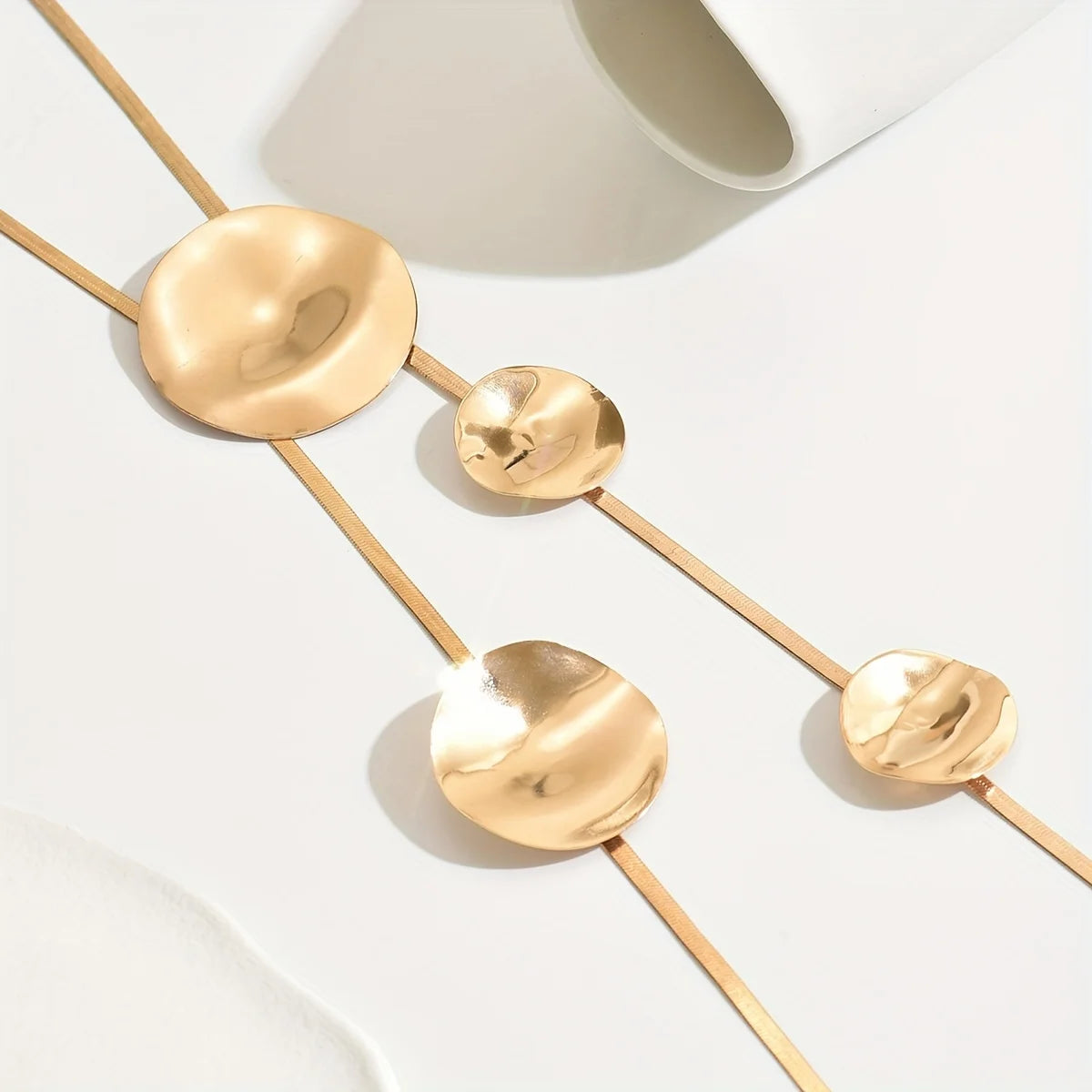 Lxalry 14K Gold Textured Disc Necklace - 3D Layered Chain Jewelry for Women, Hypoallergenic Design for Daily & Party Wear
