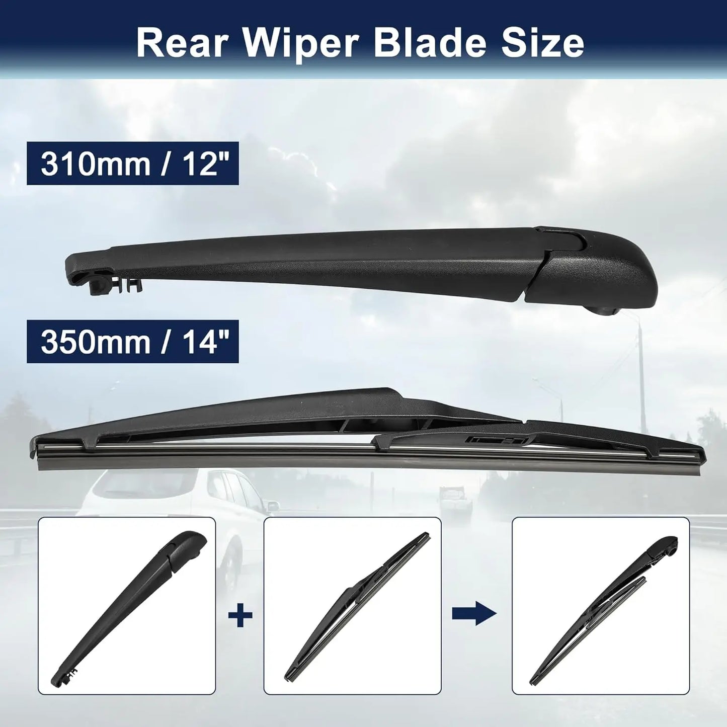 Rear Windshield Wiper Blade Arm Set Back Wiper Assembly for Jeep Cherokee KL 2014 2015 2016 2017 2018 2019 2020 2021 2022 2023