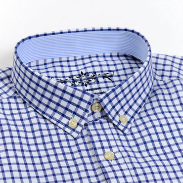 Men's Plaid Striped Oxford Long Sleeve Button-down Shirts with Pocket, Spring Fall 60% Cotton Versatile Casual Menswear Clothing