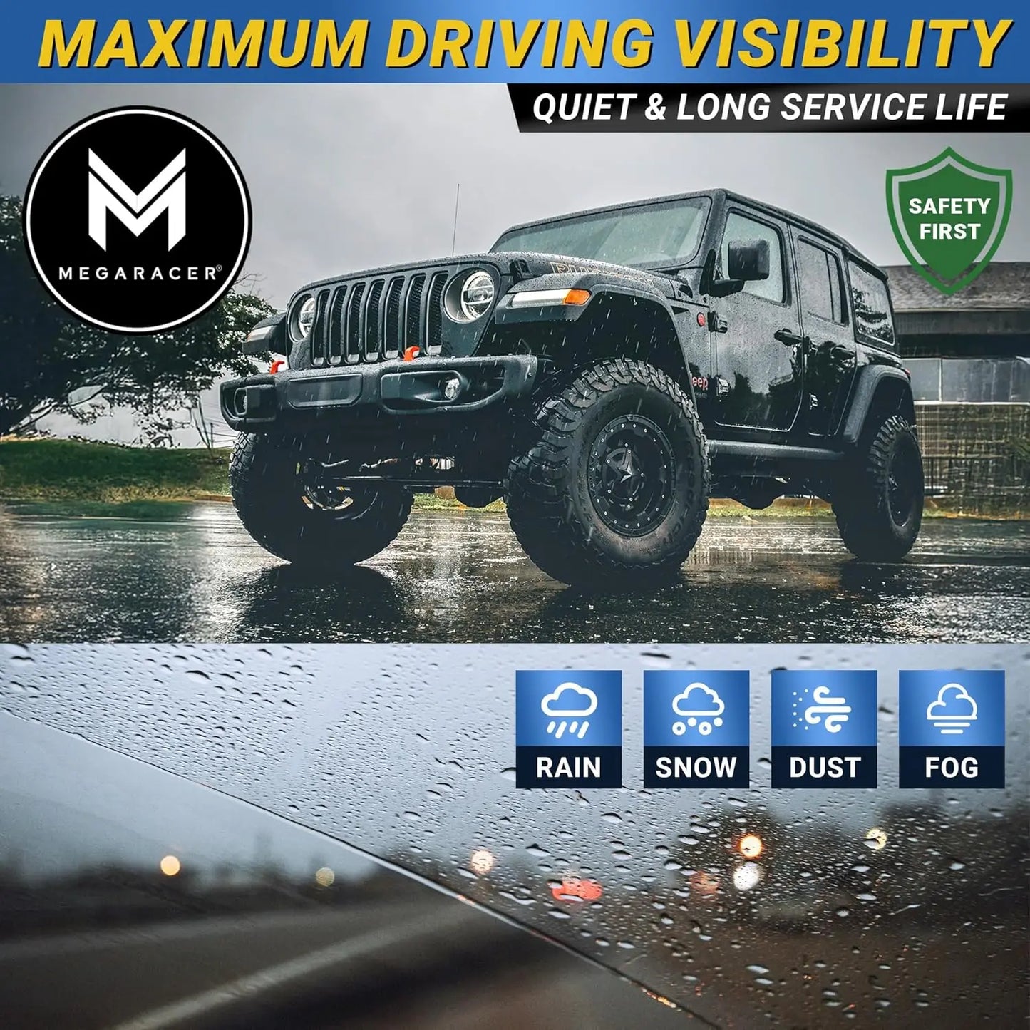 Patented OEM Carbon Fiber Windshield Wipers Blades 16"+16" | Fits Jeep Wrangler Gladiator 2018-2025 | Front Automotive Replaceme