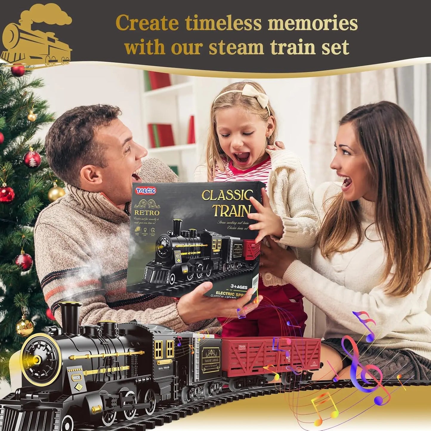 Classic Christmas Train Toy Set with Lights and Sound Effects for Holiday Fun