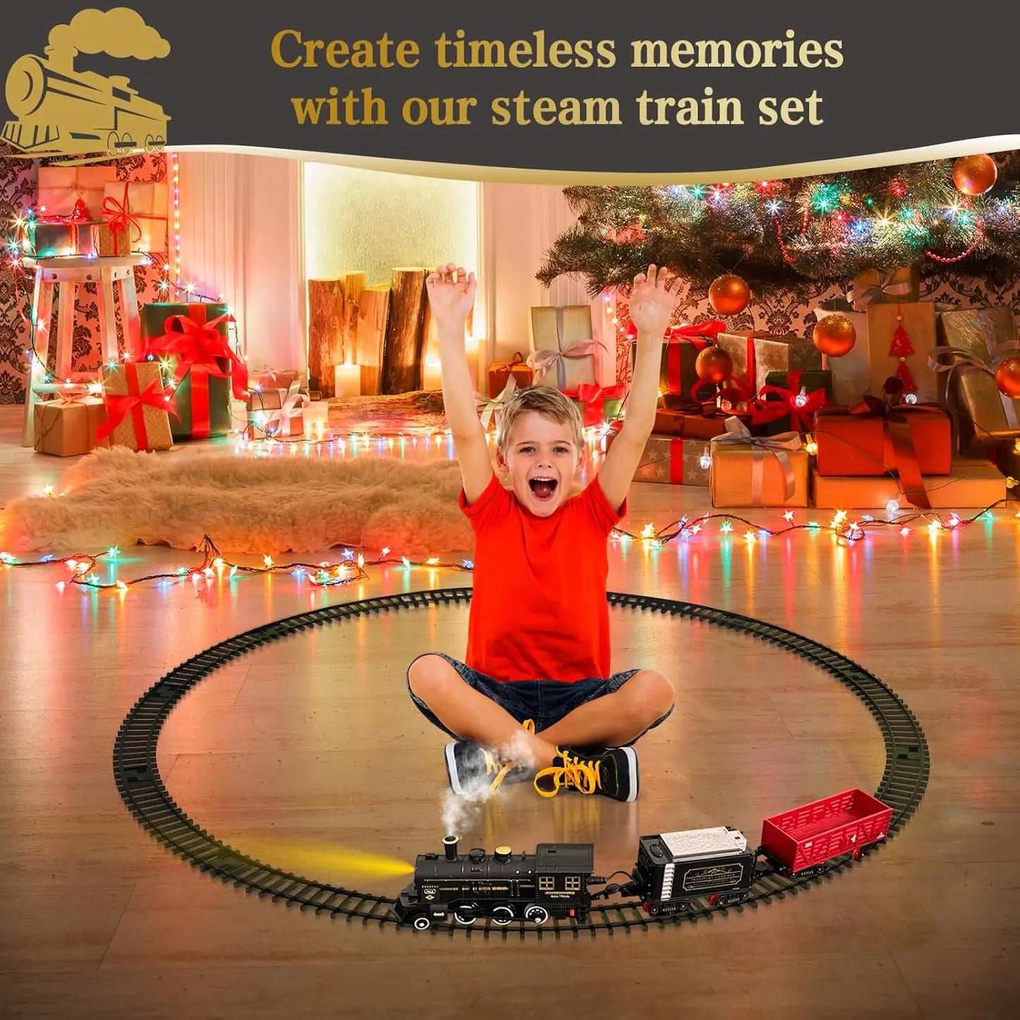 Classic Christmas Train Toy Set with Lights and Sound Effects for Holiday Fun