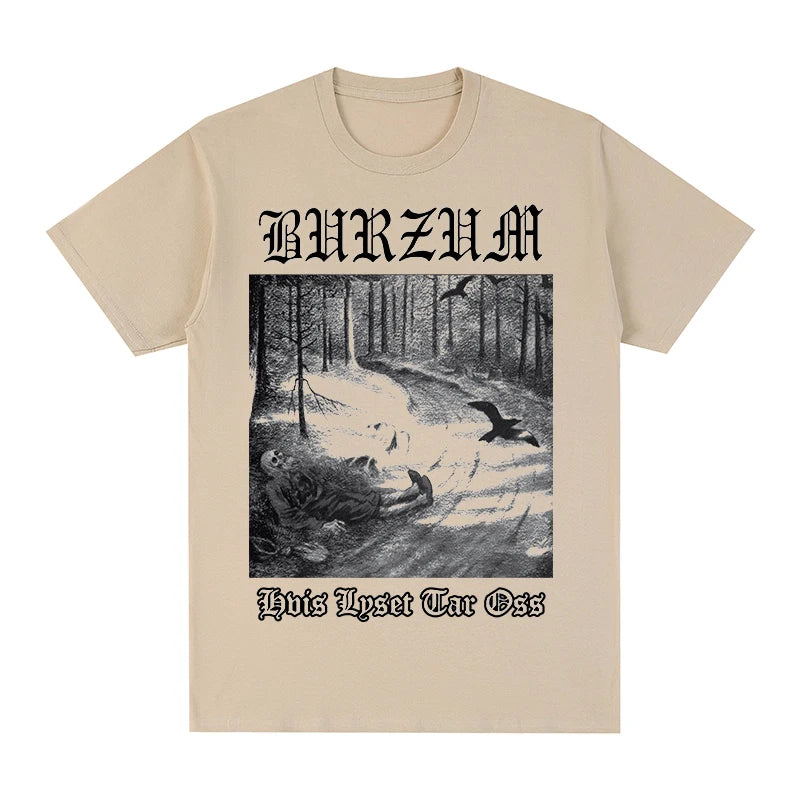 2025 Burzum band imported European and American retro metal band pure cotton men's and women's printed short-sleeved T-shirts