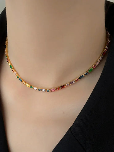 2025 Luxury Design Colorful Zircon Chain Necklace Bracelet Jewelry Sets Korean Fashion Accessories Exquisite Gift for Womens