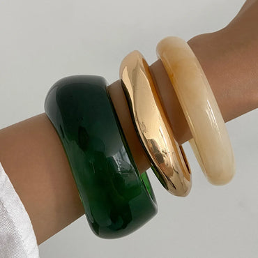 New Vintage Punk Green Beige Thick Resin Acrylic Bangle Geometric Irregular Wide Cuff Bangle Bracelet For Women Pulseras Jewelry