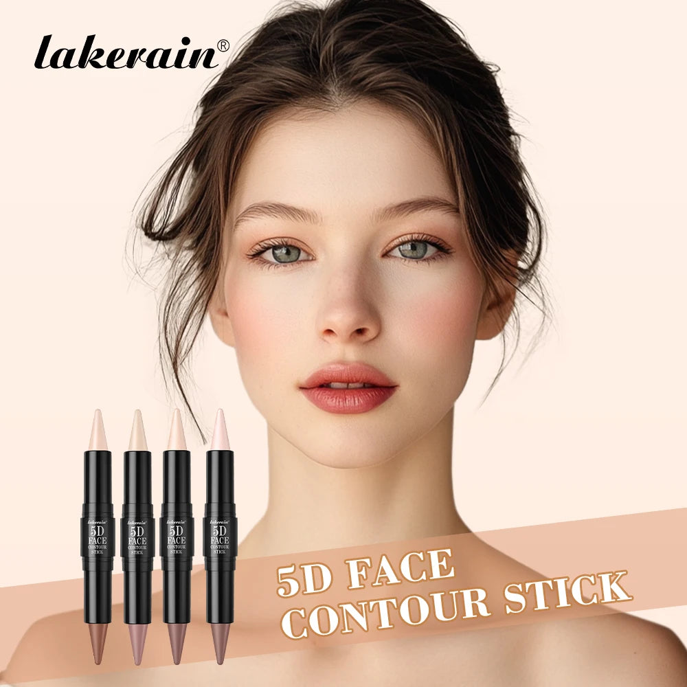 Face Contour Stick Dual-Ended Sharp Design Contour Waterproof Long-lasting Highlighter Natural Gradient Effect Makeup Cosmetics