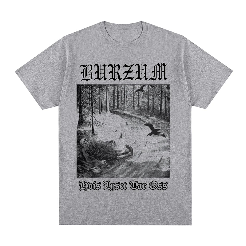 2025 Burzum band imported European and American retro metal band pure cotton men's and women's printed short-sleeved T-shirts