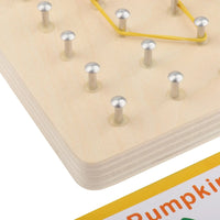 Wood Geoboard Set Block Toy Brain Teaser with 30 Pattern Cards Geometry Board