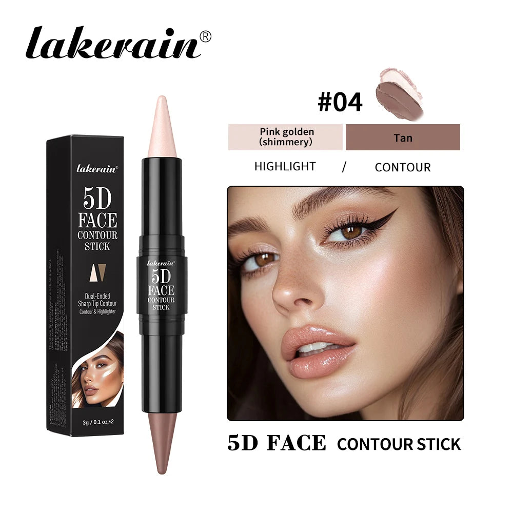 Face Contour Stick Dual-Ended Sharp Design Contour Waterproof Long-lasting Highlighter Natural Gradient Effect Makeup Cosmetics