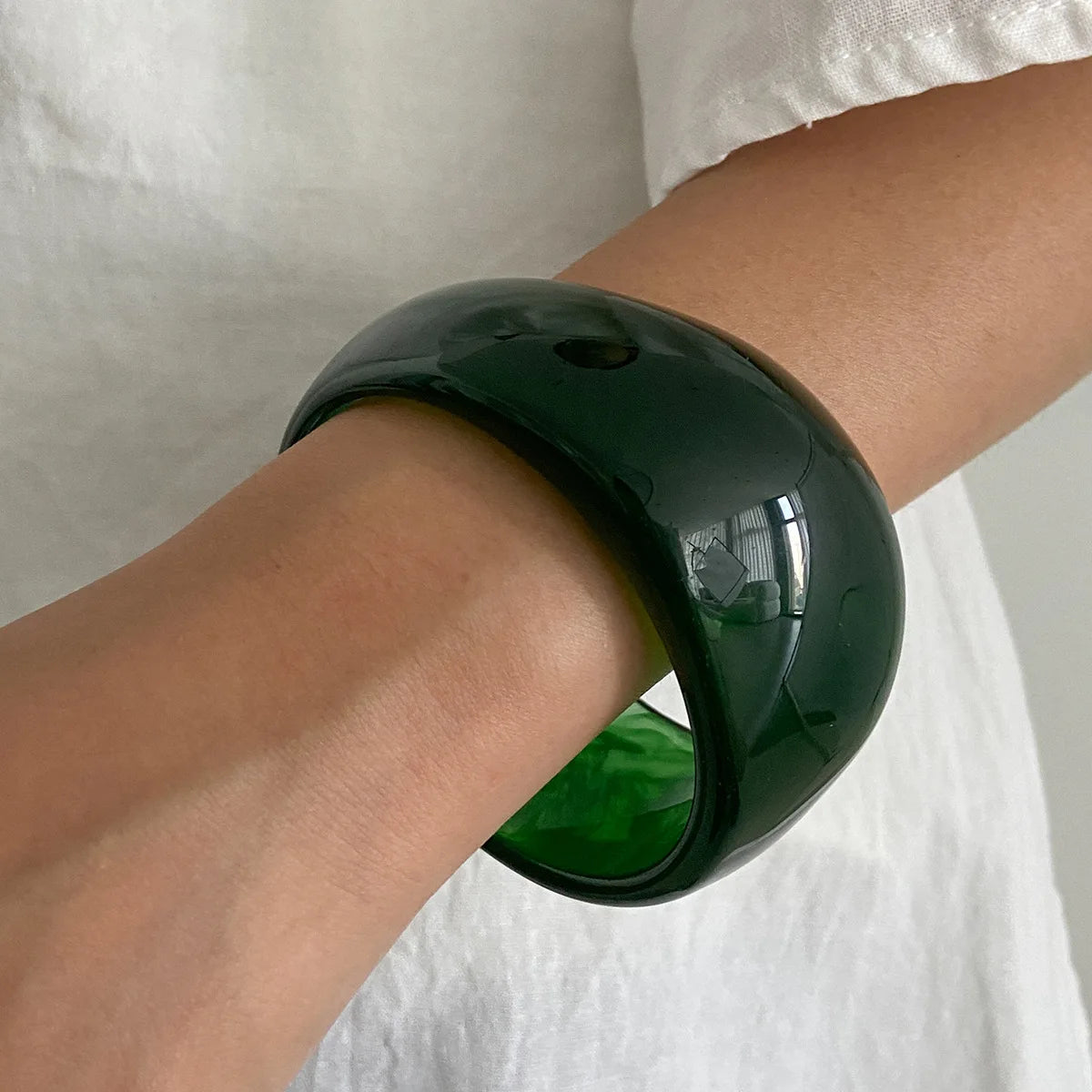 New Vintage Punk Green Beige Thick Resin Acrylic Bangle Geometric Irregular Wide Cuff Bangle Bracelet For Women Pulseras Jewelry
