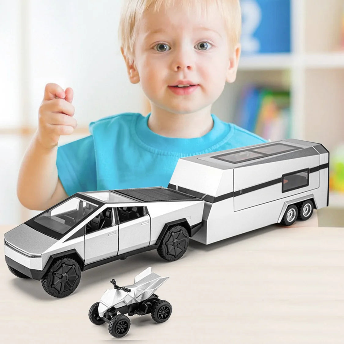 Boy Toy Pickup Truck 1/24Mars Pickup Diecast Metal Model Car, Camper RVMotorhome Toys, With Sound and Light Pull Back, Kids Birt