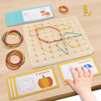 Wood Geoboard Set Block Toy Brain Teaser with 30 Pattern Cards Geometry Board