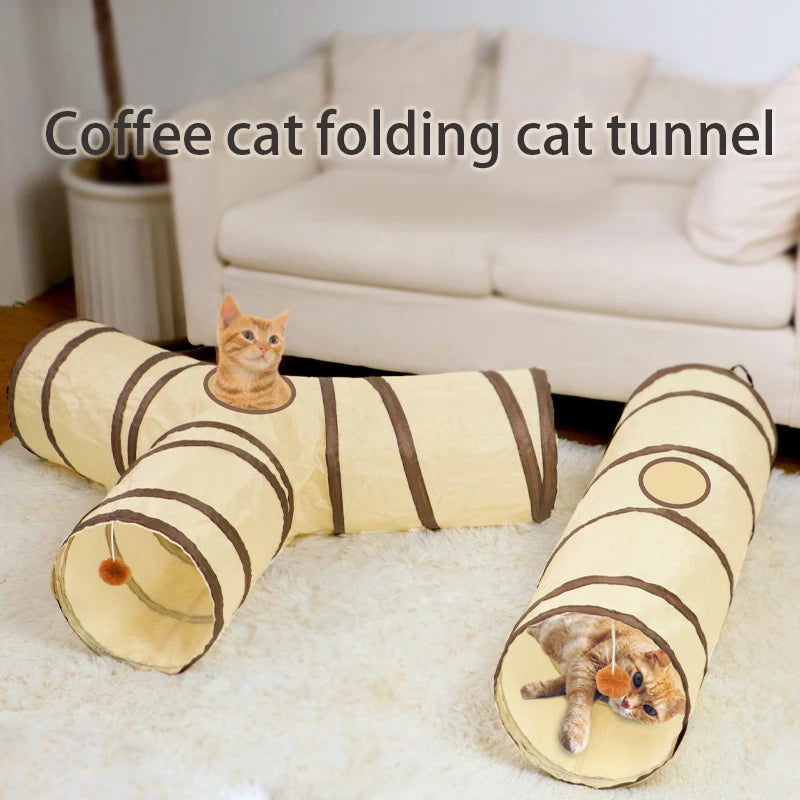 Beige Pet Cat Tunnel Toys Foldable Pet Cat Kitty Training Interactive Fun Toy For Cats Rabbit Animal Play Tunnel Tube