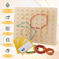 Wood Geoboard Set Block Toy Brain Teaser with 30 Pattern Cards Geometry Board
