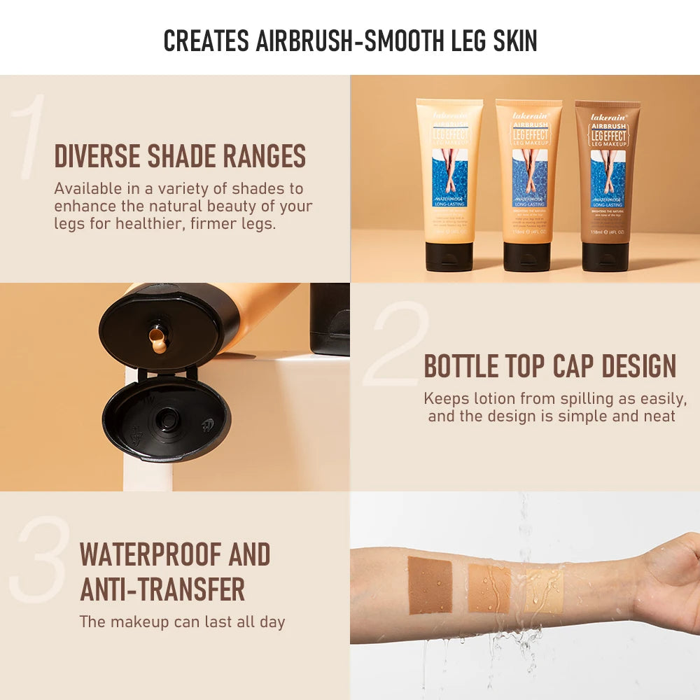 Lakerain 118ml Leg Makeup Cream Long-lasting Waterproof Anti-Transfer Concealer Even Skin Tone Care Brown Liquid Foundation