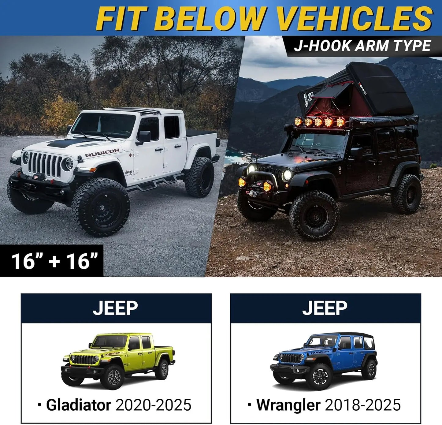 Patented OEM Carbon Fiber Windshield Wipers Blades 16"+16" | Fits Jeep Wrangler Gladiator 2018-2025 | Front Automotive Replaceme