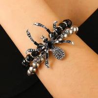 Gothic Dark Spider Necklace Bracelet Ring Set for Women Exaggerated Black Crystal Spider Halloween Accessories Jewelry Set Party