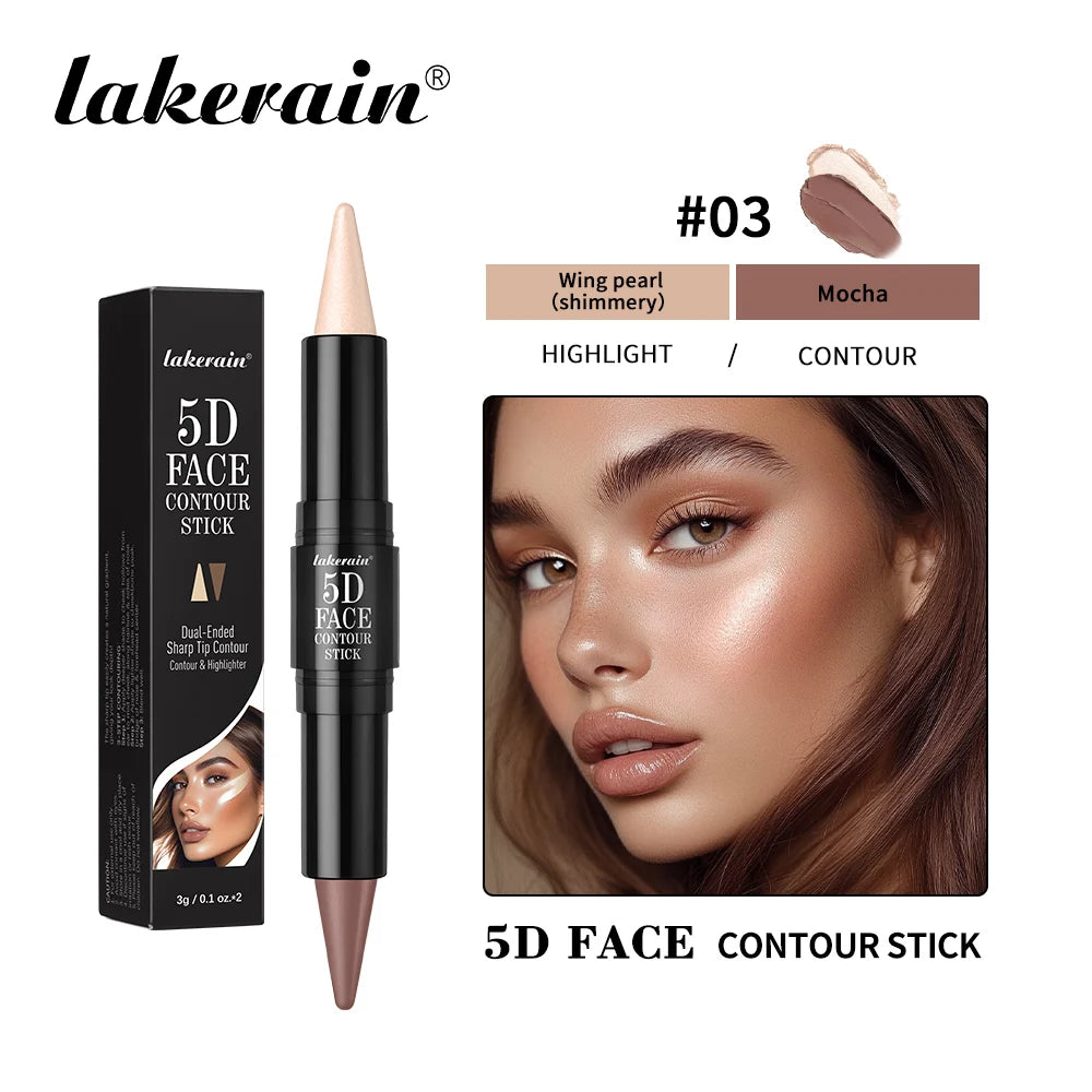 Face Contour Stick Dual-Ended Sharp Design Contour Waterproof Long-lasting Highlighter Natural Gradient Effect Makeup Cosmetics