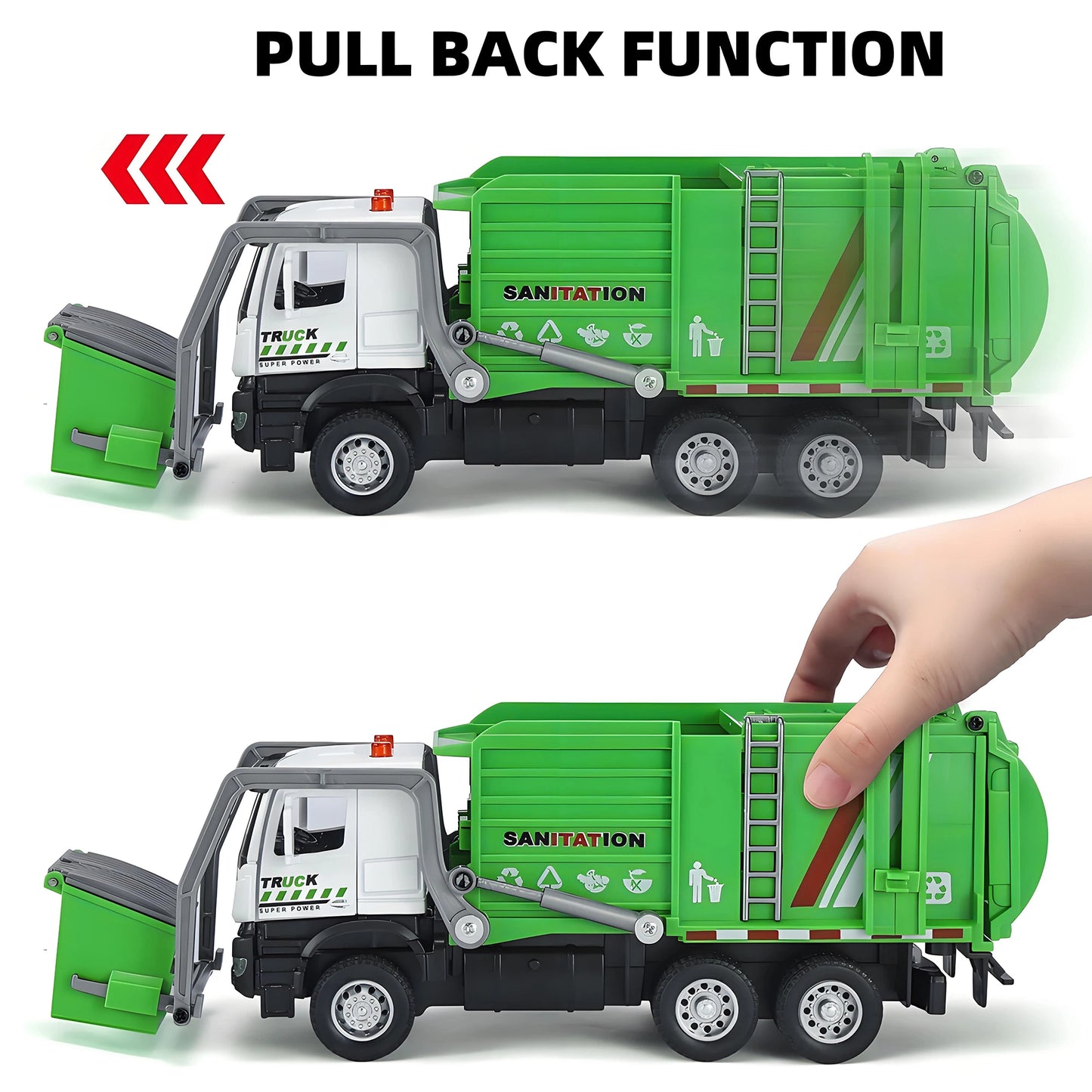 Alloy garbage truck toys, sanitation truck with lights and sounds, simulation recycling features, ideal gift for boys