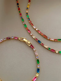 2025 Luxury Design Colorful Zircon Chain Necklace Bracelet Jewelry Sets Korean Fashion Accessories Exquisite Gift for Womens