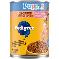 12 Pack Chopped Ground Wet Dog Food Puppies Chicken Beef Flavor 13.2 Oz Can Nutrient Rich Calcium DHA Healthy Development