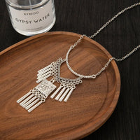 Ethnic Style Miao Silver Fringed Necklace, Bohemian Style Exotic Retro Engraved Necklace, Niche Personality Pendant Women