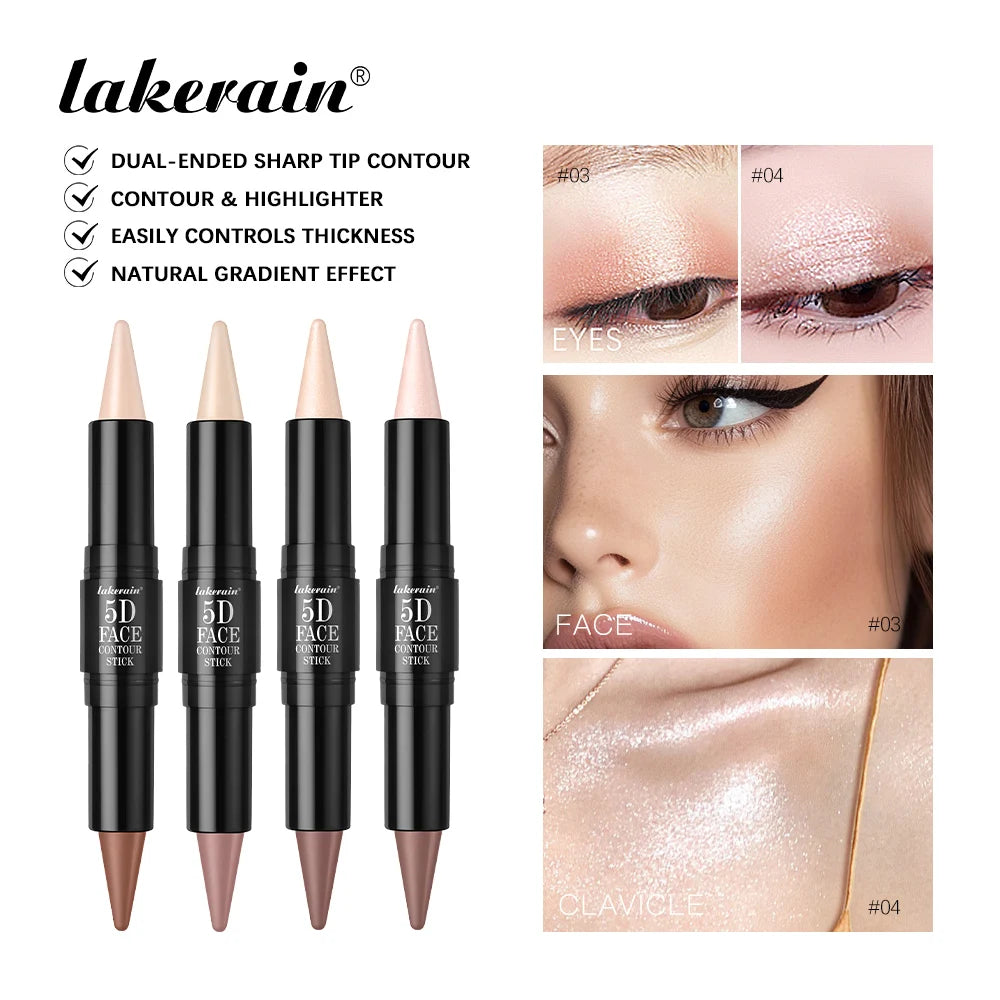Face Contour Stick Dual-Ended Sharp Design Contour Waterproof Long-lasting Highlighter Natural Gradient Effect Makeup Cosmetics