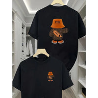 Men's 100% cotton T-shirt with backpack bear pattern casual and comfortable short sleeved round neck suitable for all seasons