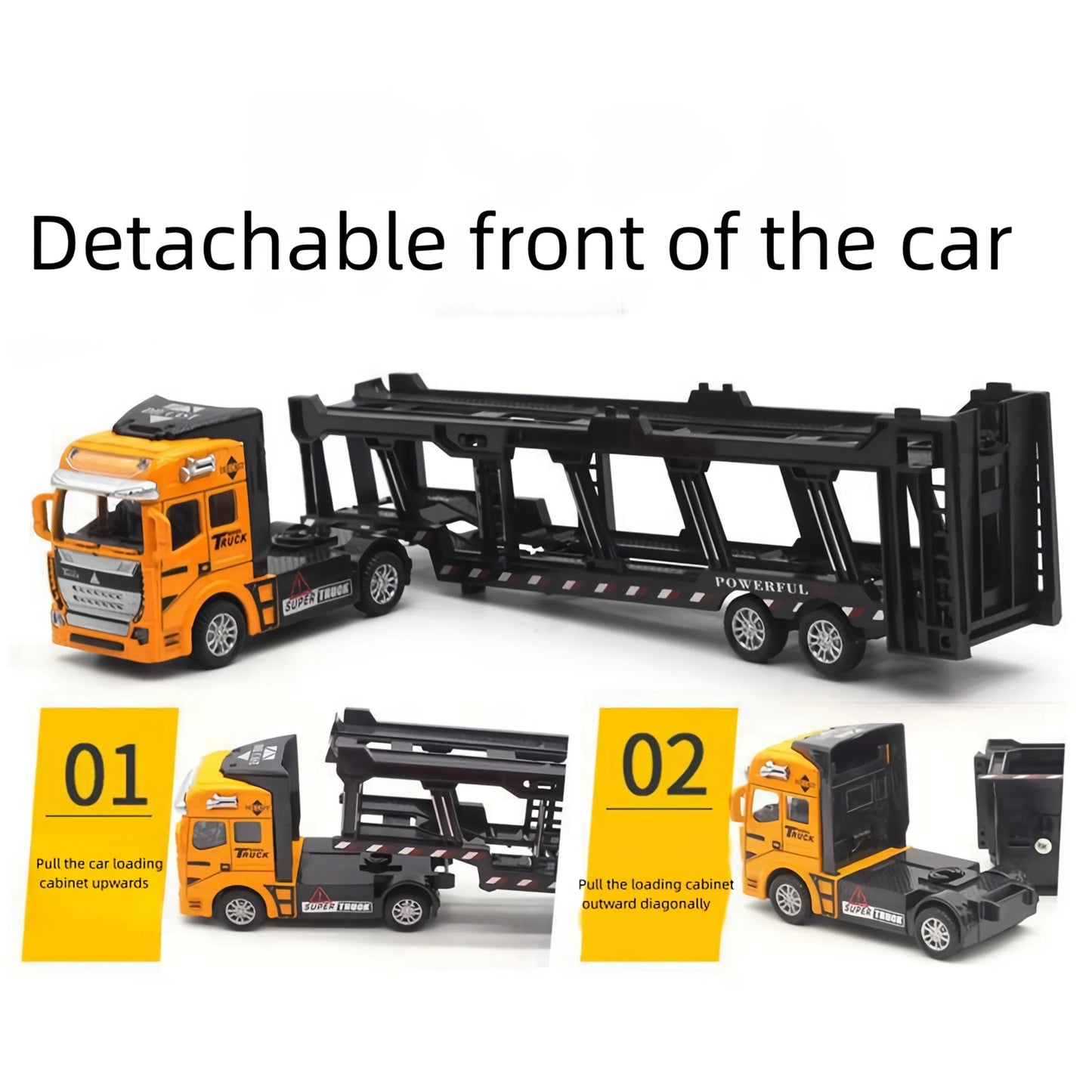King of Trucks Alloy Toy Set: 12.6-inch alloy semi-trailer truck with 6 miniature construction vehicles,  Ideal birthday gift