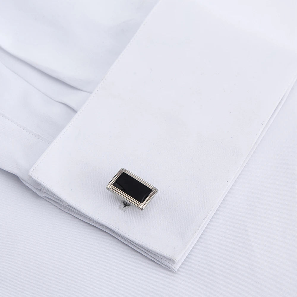 Men's Formal Long Sleeve Dressy Shirt Covered Buttons Front Placket Fits Comfortably French Cuffs Shirts Random Metal Cufflinks