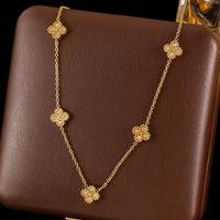 GANEMLY New Sparkling Leaf Clover Zircon Necklace Bracelet Earrings Set For Women Trendy Stainless Steel Waterproof Jewelry Gift