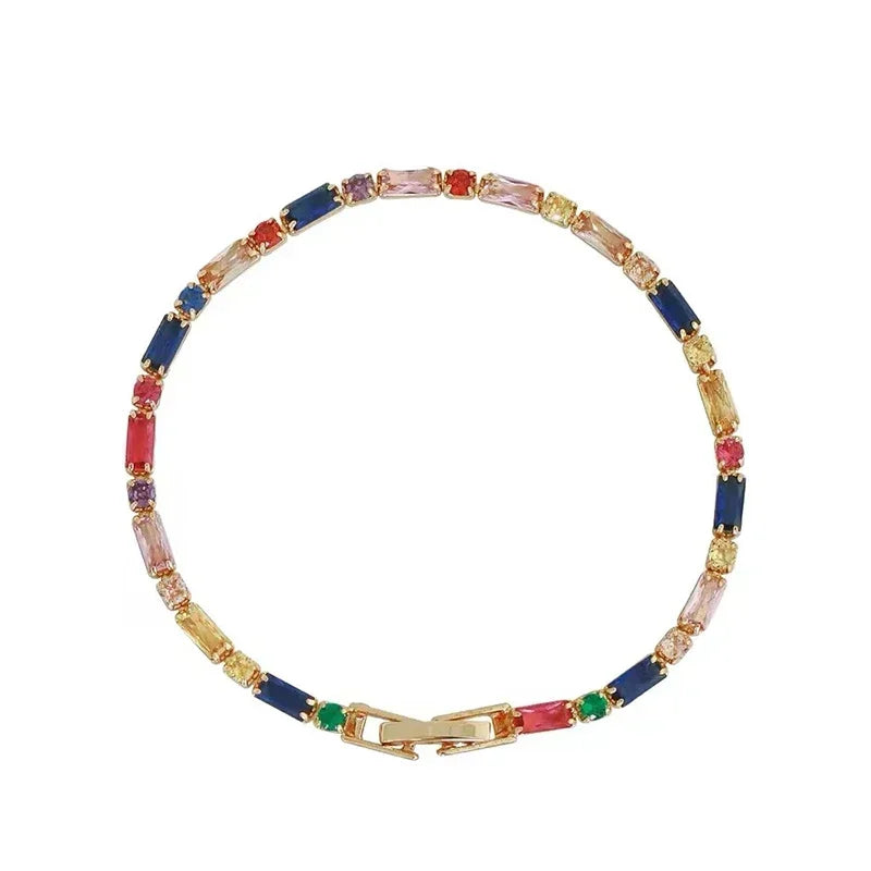 2025 Luxury Design Colorful Zircon Chain Necklace Bracelet Jewelry Sets Korean Fashion Accessories Exquisite Gift for Womens