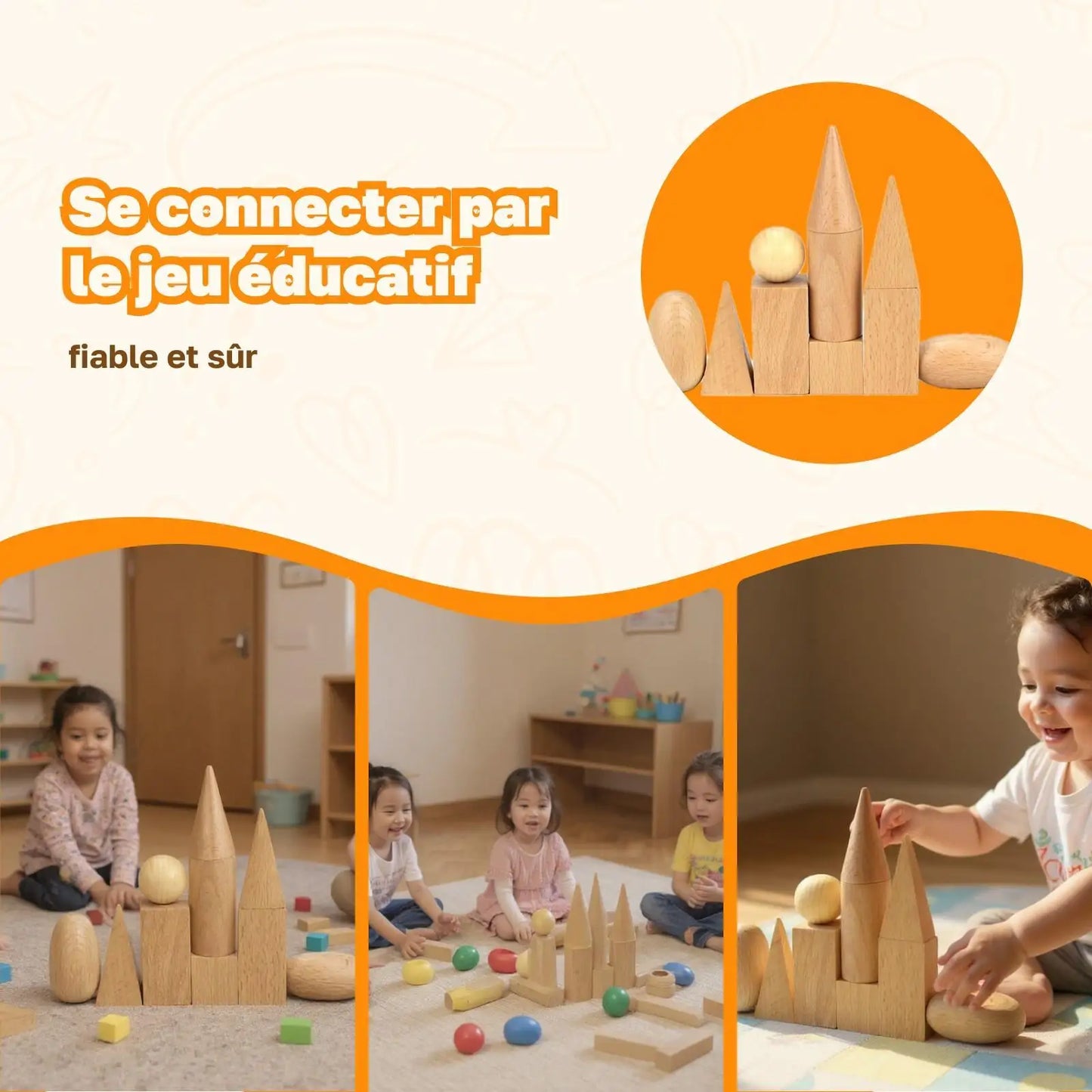 Wooden 3D Shapes Geometric Solid Blocks Preschool Learning , Set of 10