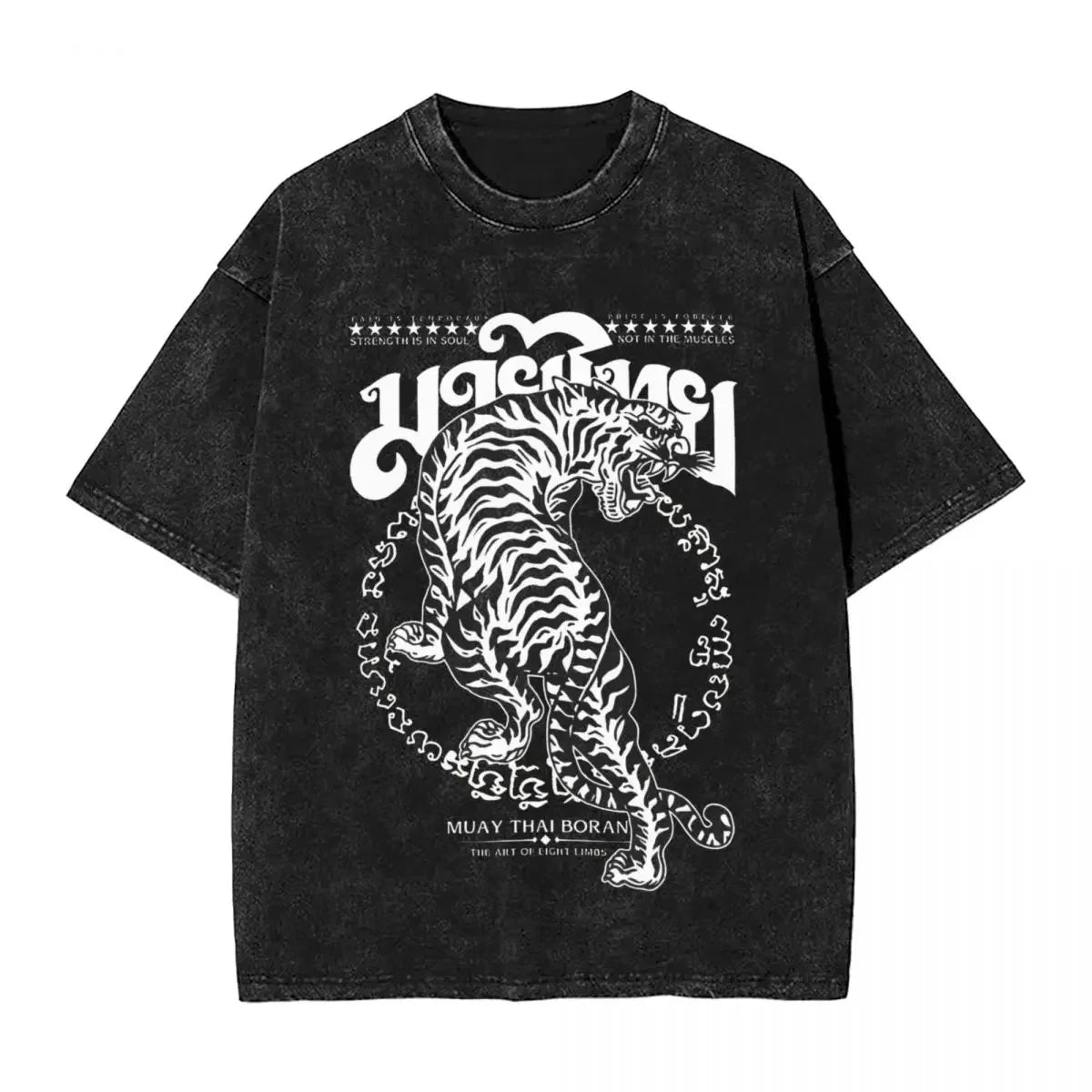 Mens T Shirt Muay Thai Boran Washed T Shirts Novelty Summer Tees Street Style Pattern Cotton Clothes Plus Size