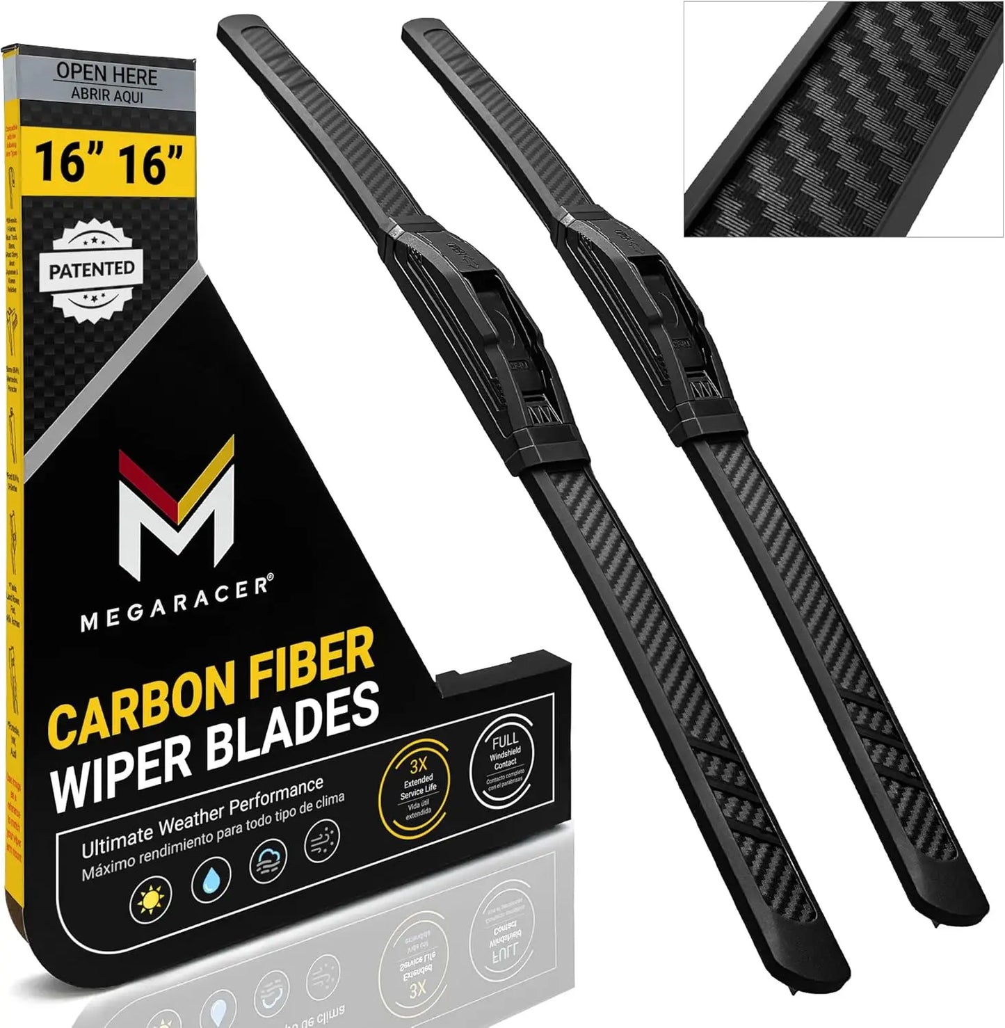 Patented OEM Carbon Fiber Windshield Wipers Blades 16"+16" | Fits Jeep Wrangler Gladiator 2018-2025 | Front Automotive Replaceme