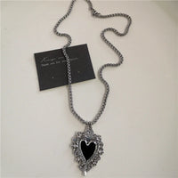 Punk Rock Black Heart Cross Pendant Chain Necklace For Men Women Cool Hip Hop Street Vintage 90s Y2K Grunge Goth Accessories