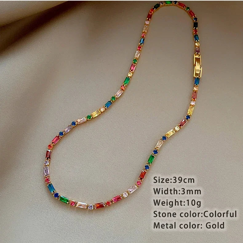 2025 Luxury Design Colorful Zircon Chain Necklace Bracelet Jewelry Sets Korean Fashion Accessories Exquisite Gift for Womens