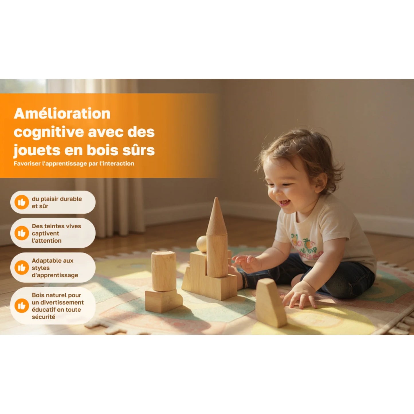 Wooden 3D Shapes Geometric Solid Blocks Preschool Learning , Set of 10