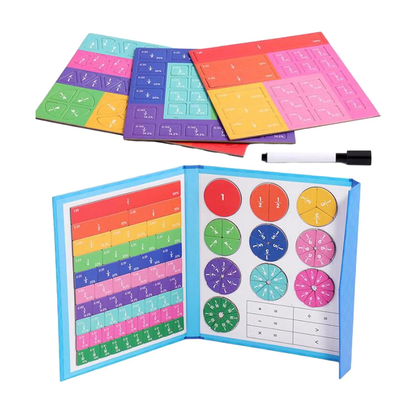Fraction Learning Math Toys Book Stand Design Rainbow Math Teaching Tools Fraction Teaching Aids Fraction Concept Toys for Gift