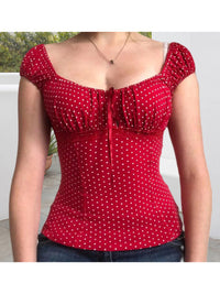 Women s Short Sleeve T-Shirts with Polka Dot Print and Tie-Up Front Detail Casual Summer Fashion Tops for a  Fit Look