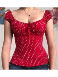 Women s Short Sleeve T-Shirts with Polka Dot Print and Tie-Up Front Detail Casual Summer Fashion Tops for a  Fit Look