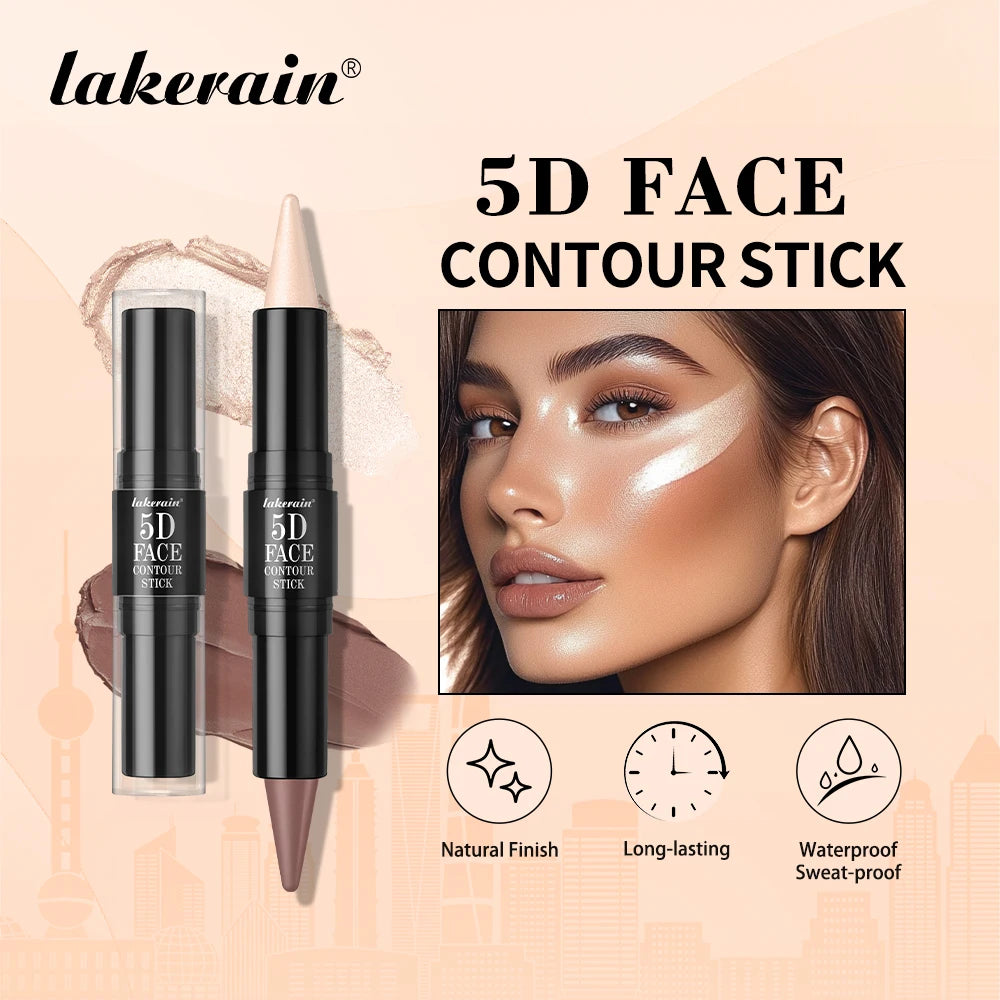 Face Contour Stick Dual-Ended Sharp Design Contour Waterproof Long-lasting Highlighter Natural Gradient Effect Makeup Cosmetics